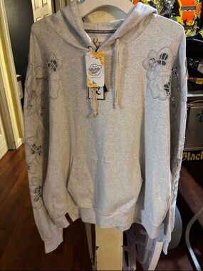 AMPERSAND AVE Light Gray Hoodie with Lace Drawstrings